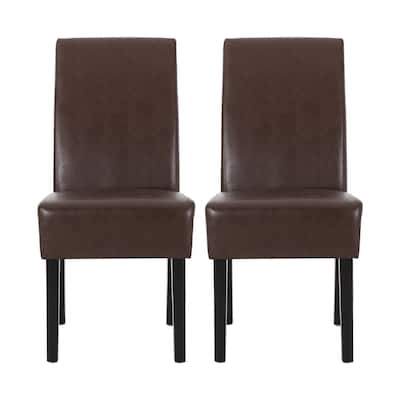 Serie Dining Chair Set of 2, Rubberwood, Dark Brown Faux Leather