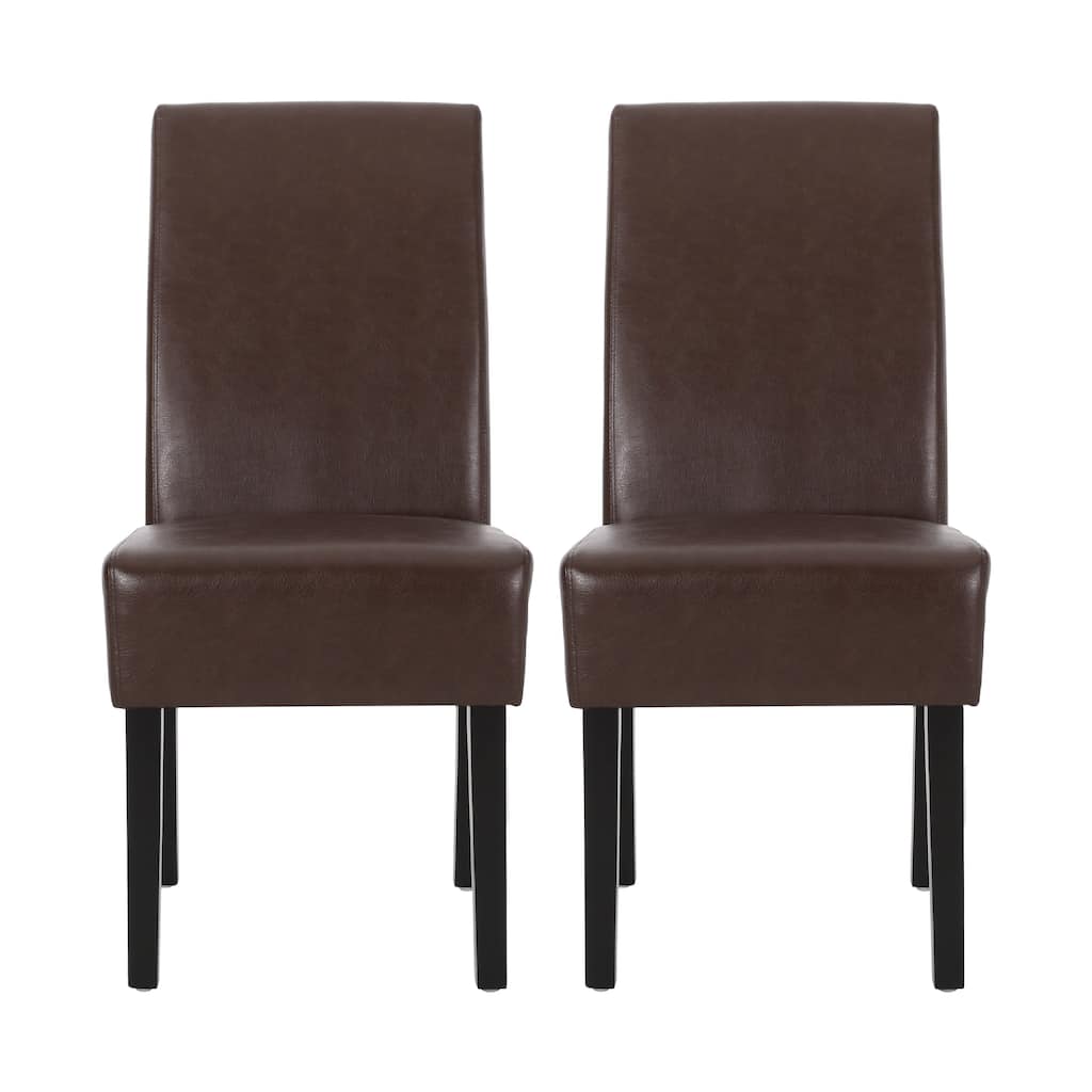 Serie Dining Chair Set of 2, Rubberwood, Dark Brown Faux Leather