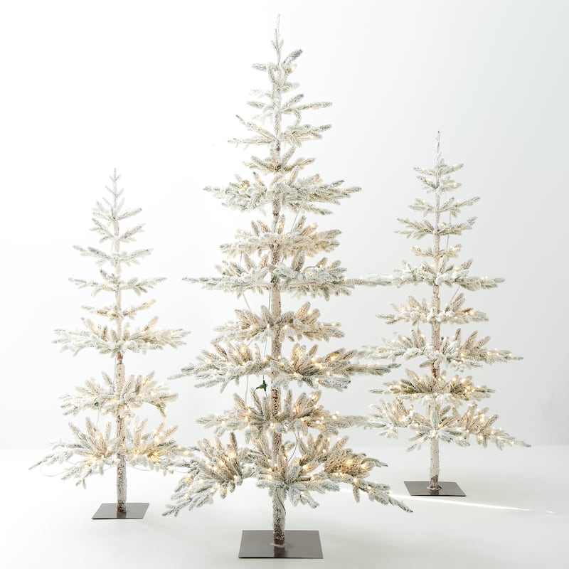Glitzhome 6ft/7ft/9ft Deluxe Pre-Lit Flocked Slim Fir Artificial Christmas Tree with Warm White Lights - 6 Foot & 7 Foot & 9 Foot