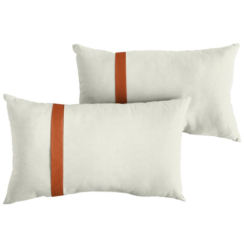 Sorra Home Sunbrella Outdoor Single Large Flange Pillow Set of 2 - Sunbrella - Canvas Natural/Canvas Rust - 14 in H x 24 in W x 6 in D