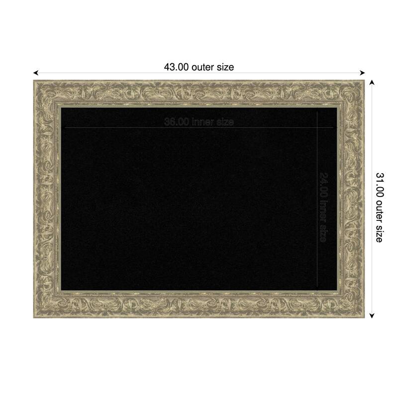 Luxe Antique Silver Framed Cork Board - Bulletin Board, Organization Board, Pin Board - Black - 43 x 31 in