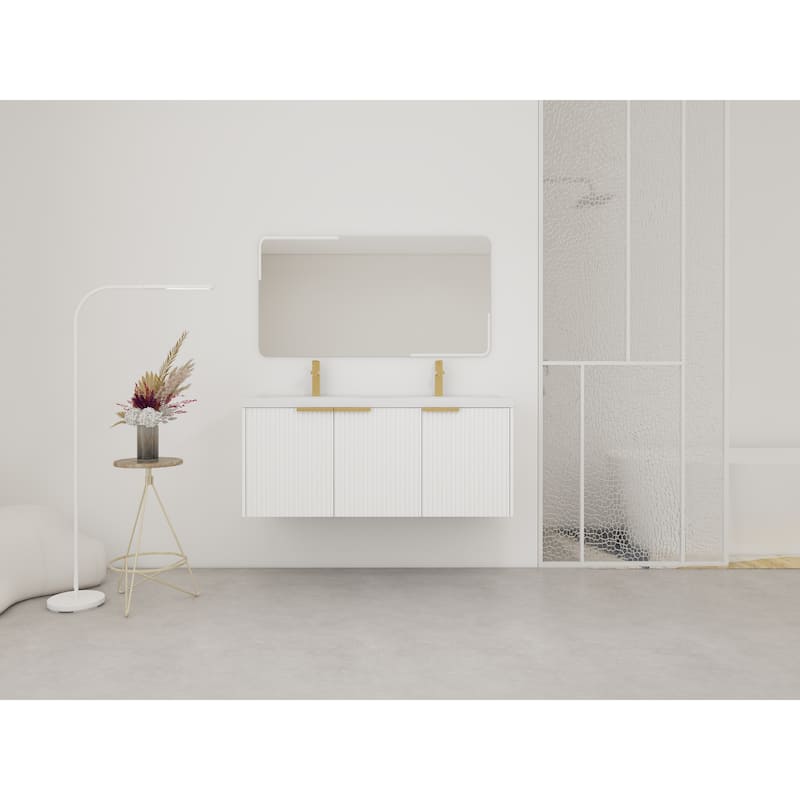 Wall Mounted Bathroom Vanity with Resin Double Sink