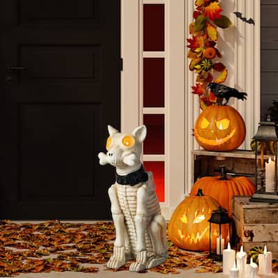 Glitzhome 20"H Halloween Lighted MGO Skeleton Dog Porch Decor with Timer