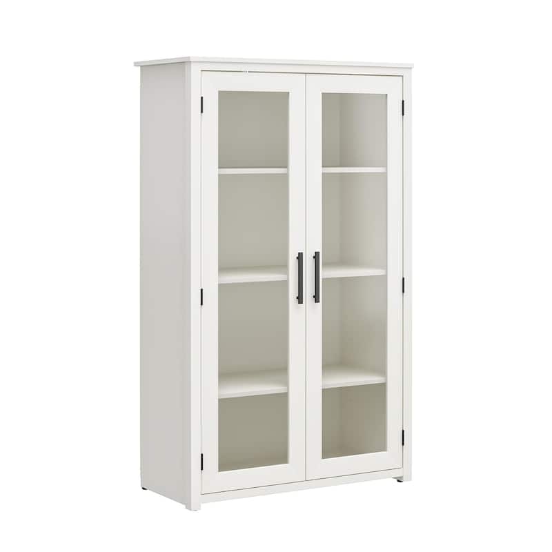 Roomfitters Lulu Modern Curio Cabinet with Glass Pane Doors and Adjustable Shelves, White Oak