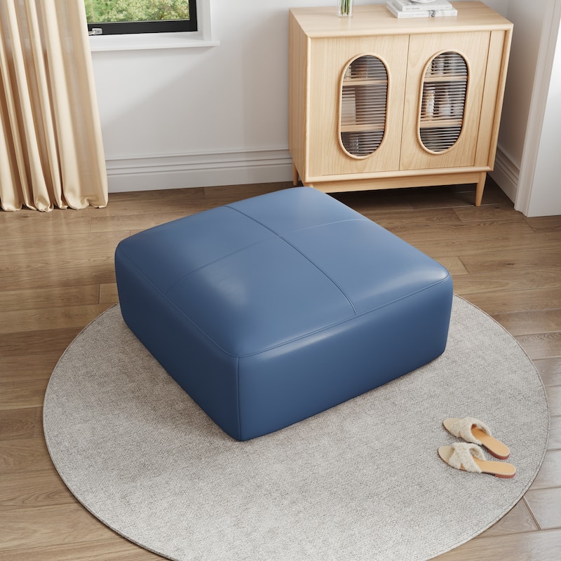 35" Genuine Leather Ottoman, Upholstered Ottoman for Living Room