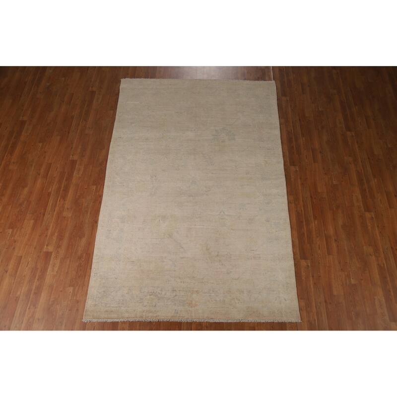 Vegetable Dye Oushak Turkish Area Rug Handmade Floral Wool Carpet - 5'10"x 9'1"