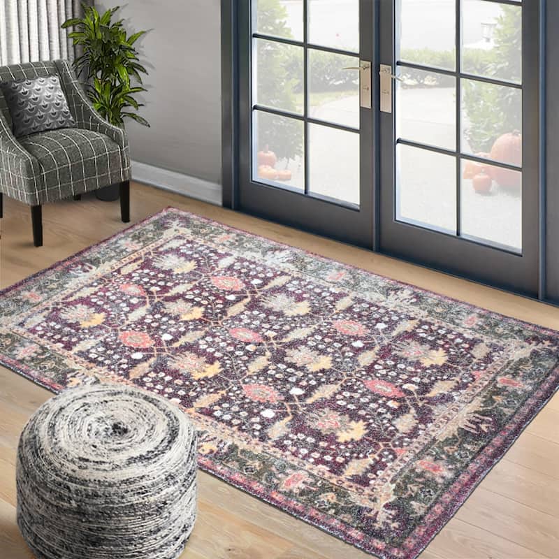 Hand Woven Victoria Micro Printed Polyester Traditional Oriental Area Rug