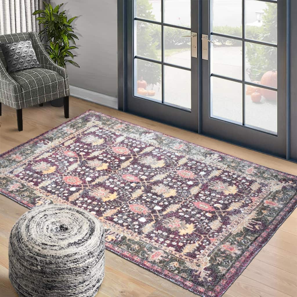 Hand Woven Victoria Micro Printed Polyester Traditional Oriental Area Rug