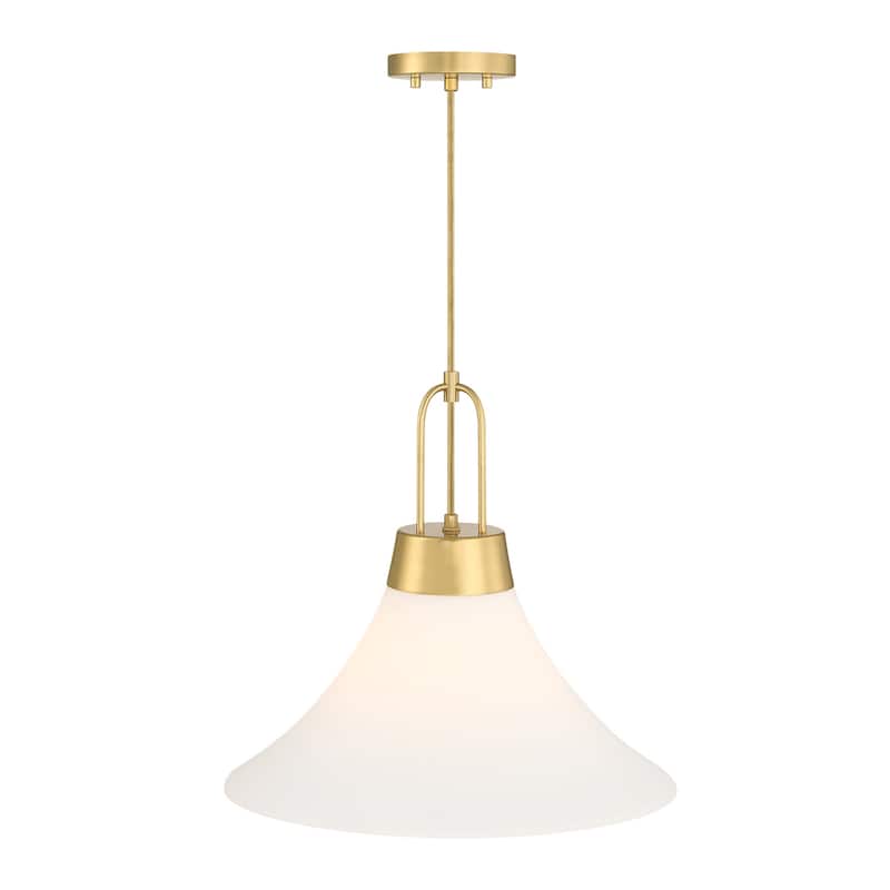 Evergreen Oasis 60 Watt 1-Light Brushed Gold Down Pendant Light with Etched Opal Glass Shade - 16.5