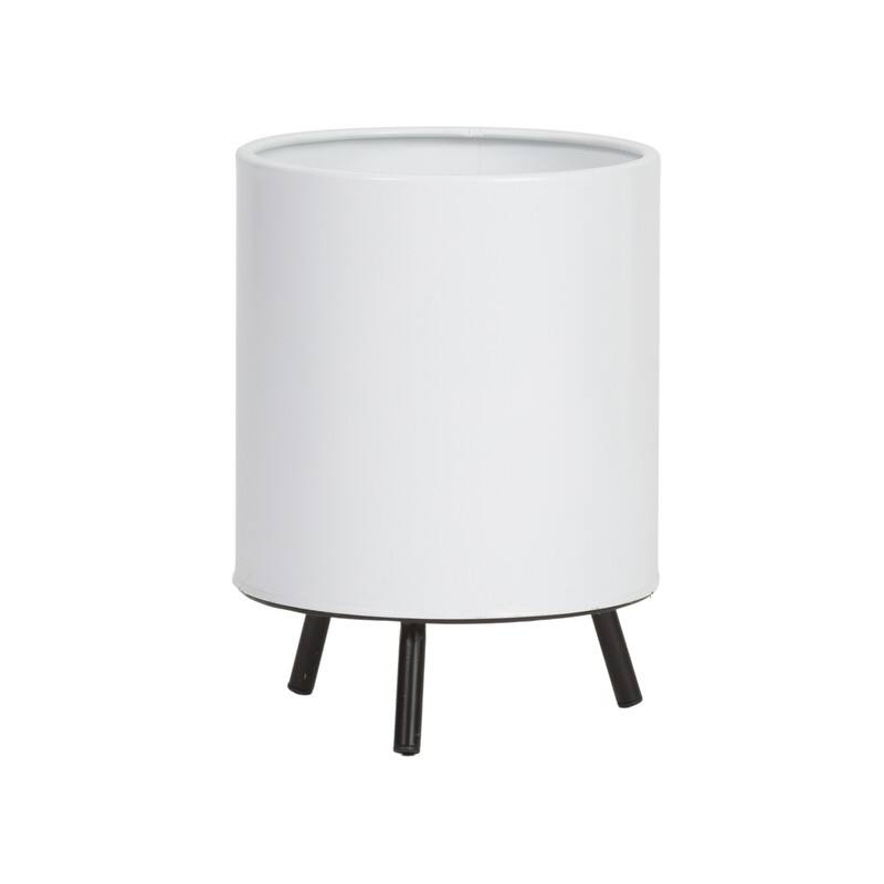 Raya White Mid-Century Modern Indoor Metal Pot Planter with 3-Leg Metal Base
