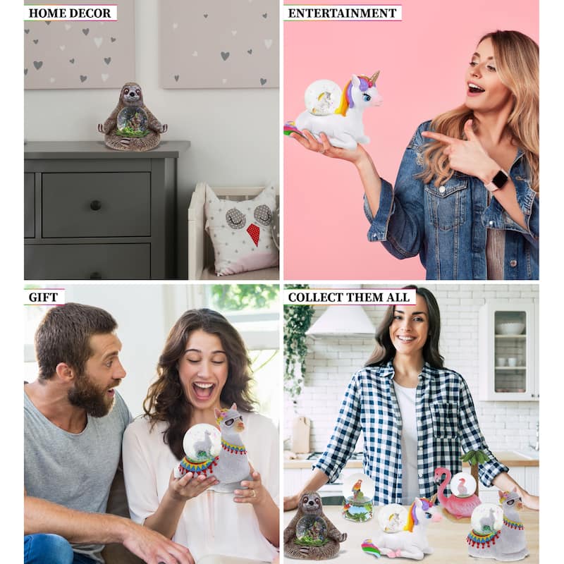 CoTa Global Unicorn, Sloth, Llama Snow Globe Set of 3 - 45mm - 3.5 H x4 Lx 3.5W