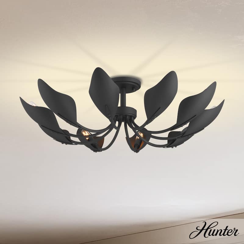 Hunter Juneway 10-Light Flush Mount Chandelier - Transitional, Modern/Contemporary - Dining Room, Living Room, Bedroom. - Matte Black