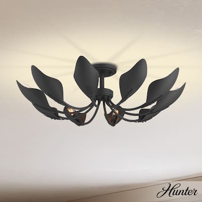 Hunter Juneway 10-Light Flush Mount Chandelier - Transitional, Modern/Contemporary - Dining Room, Living Room, Bedroom.