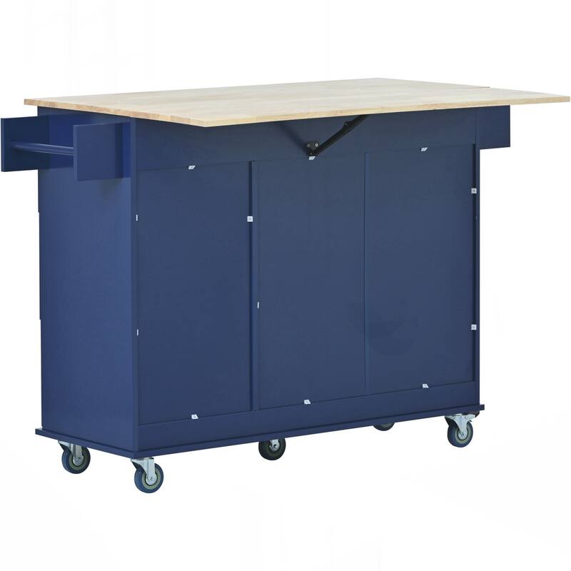 Rolling Mobile Kitchen Island with Drop Leaf - Solid Wood Top