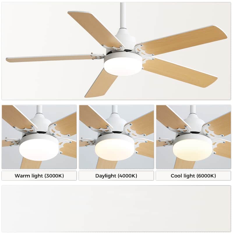 42 Inch Ceiling Fan 5 Blades Noiseless Remote Control With Led Light - White