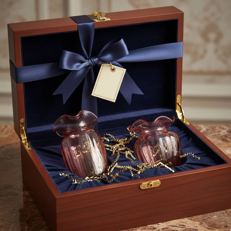 Fleurine Set of 2 Fluted Blooming Decorative Glass Flower Table Vases