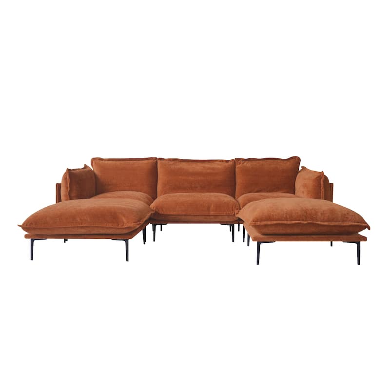 Living Room Furniture Velvet Sectional Sofa Modern Modular Sofa Deep Seat Upholstered Cloud Couch with 2 Ottomans