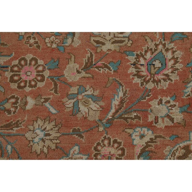 Traditional Mashad Persian Vintage Rug Handmade Orange Wool Carpet - 9'6" x 12'9"