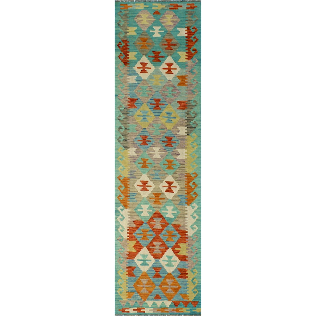 Flatweave Robabeh Lt. Green/Red Runner - 2'7" x 9'9"