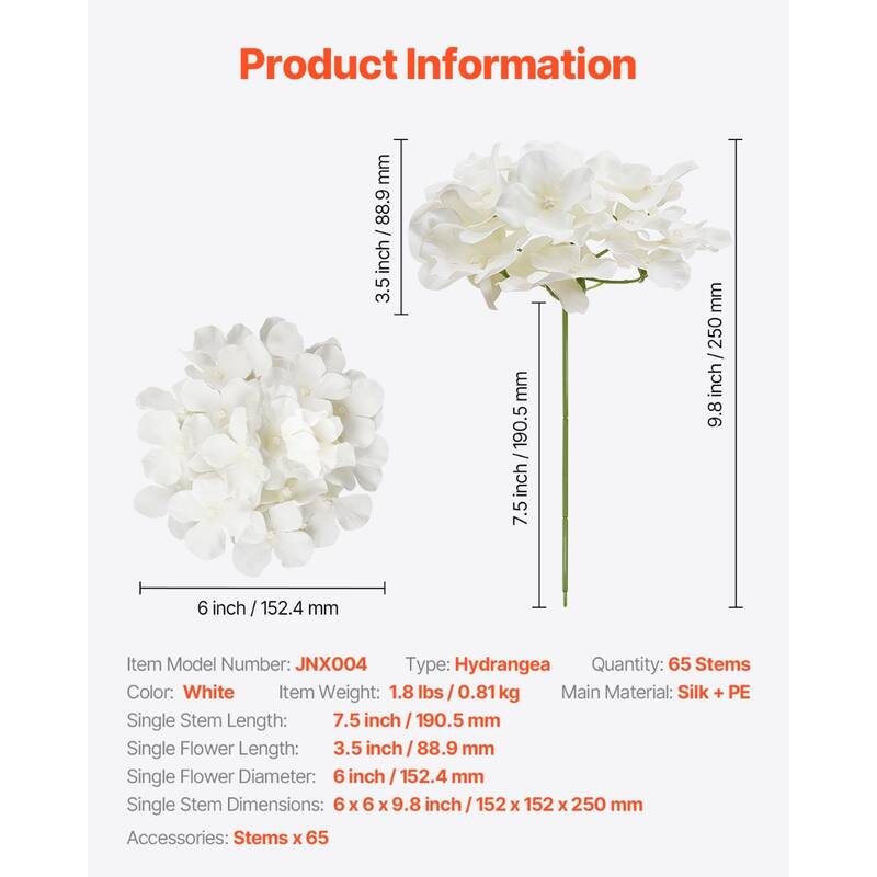 White Silk Hydrangea Artificial Flowers Set Realistic Layered Bloom Flexible Stems