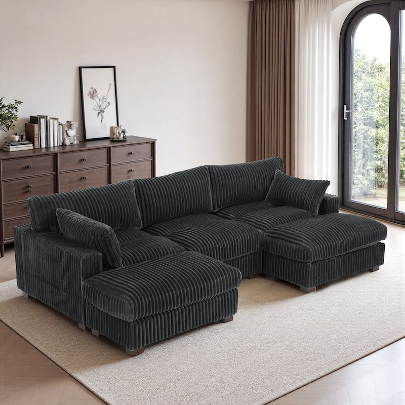 Oversized U-shaped Plush Modular Sectional Sofa Set - 5-piece/Grey