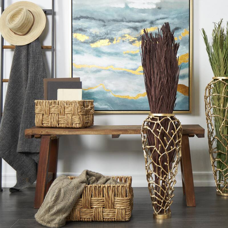 Dried Plant Palm Leaves Tall Home Decor Natural Foliage with Grass - Light Brown, Dark Brown, Green - Roche River Decor