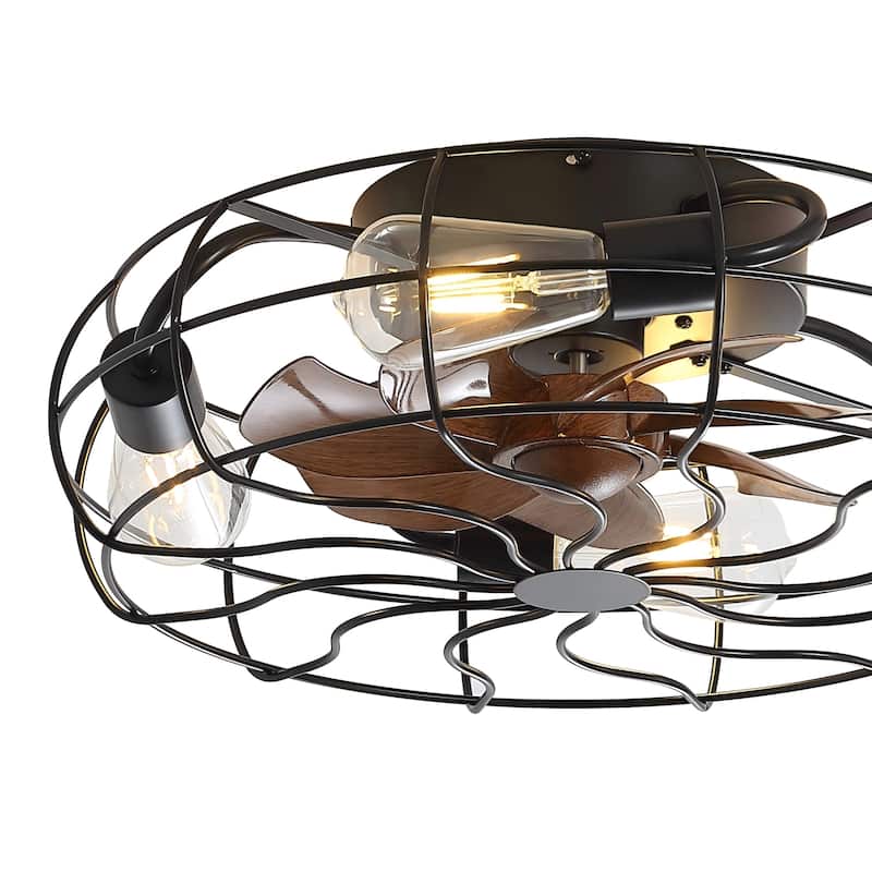 18.5"/23.6" Farmhouse Industrial Enclosed Caged Ceiling Fan with Light & Remote
