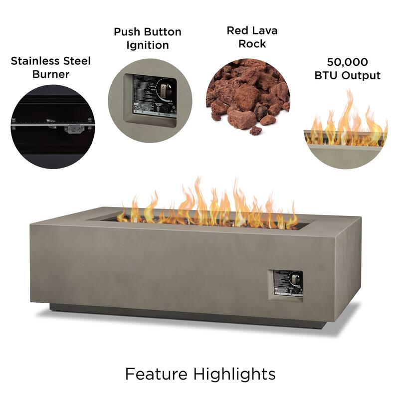 Aegean 50" Rectangle Gas Fire Table in Weathered Slate by Real Flame