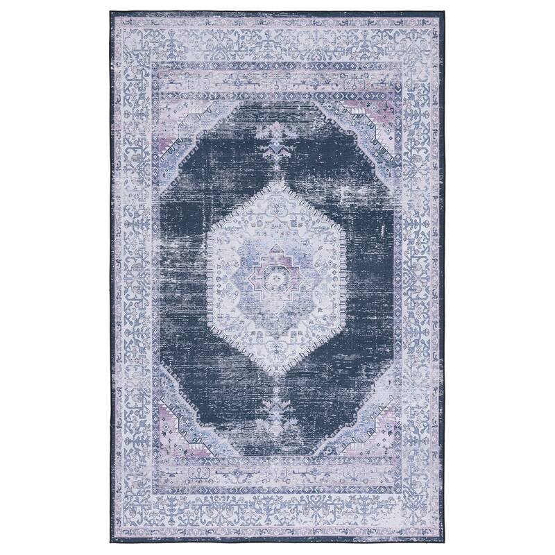 SAFAVIEH Tucson Machine Washable Slip Resistant Liddie Traditional Rug - 6' x 9' - Black/Beige