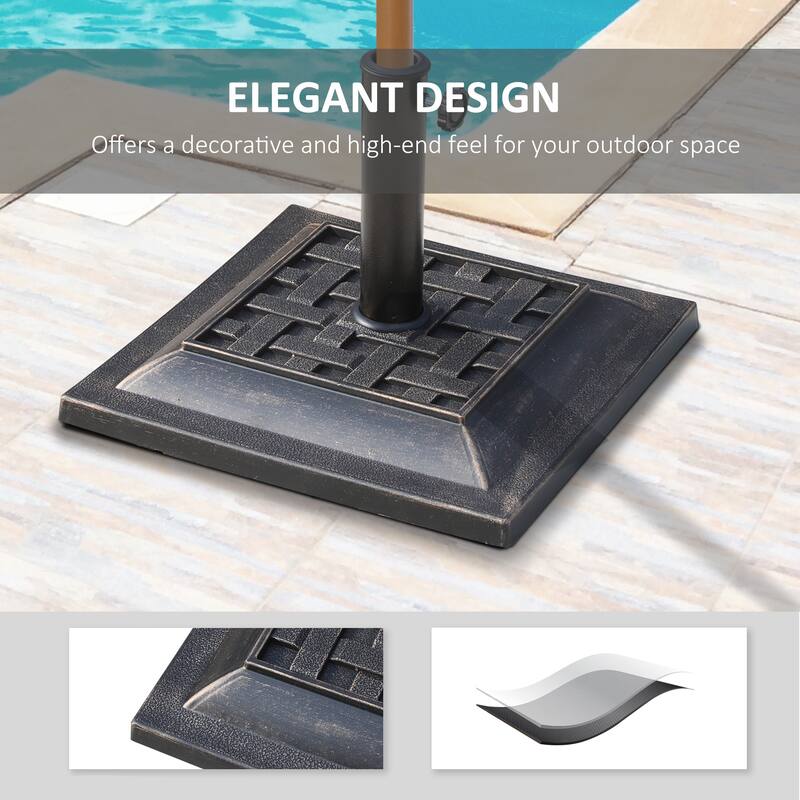 Outsunny 17.5" Square Cast Stone Umbrella Holder Base with Beautiful Decorative Pattern & Easy Setup, Bronze
