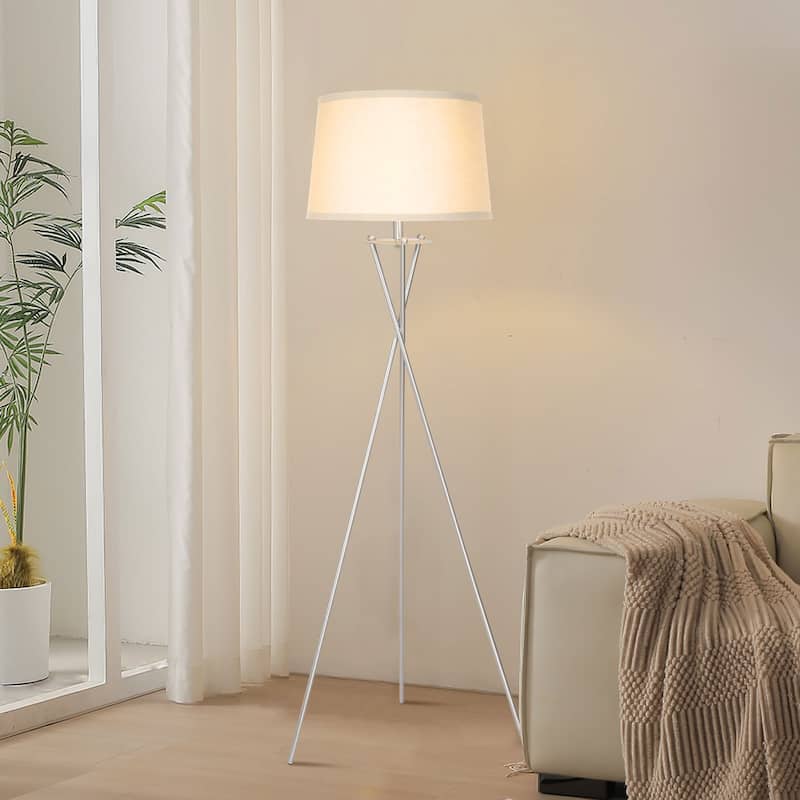 Metal Floor Lamp with Linen Shade foot switch