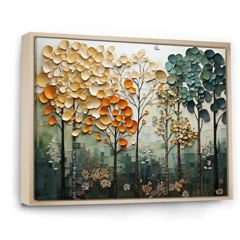 Designart "Orange Green Trees Canopy Patchwork I" Landscape Trees Framed Wall Art Living Room
