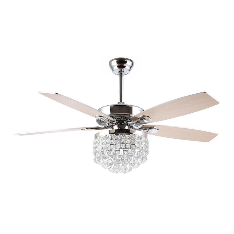 SAFAVIEH Lighting Schorena Chrome 3-Speed Led Ceiling Fan with Remote - 52" W x 52" L x 21.5"-26.5" H
