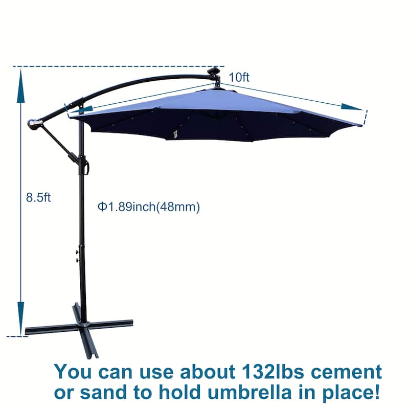10ft Outdoor Patio Umbrella Waterproof Solar Powered LED Lighted