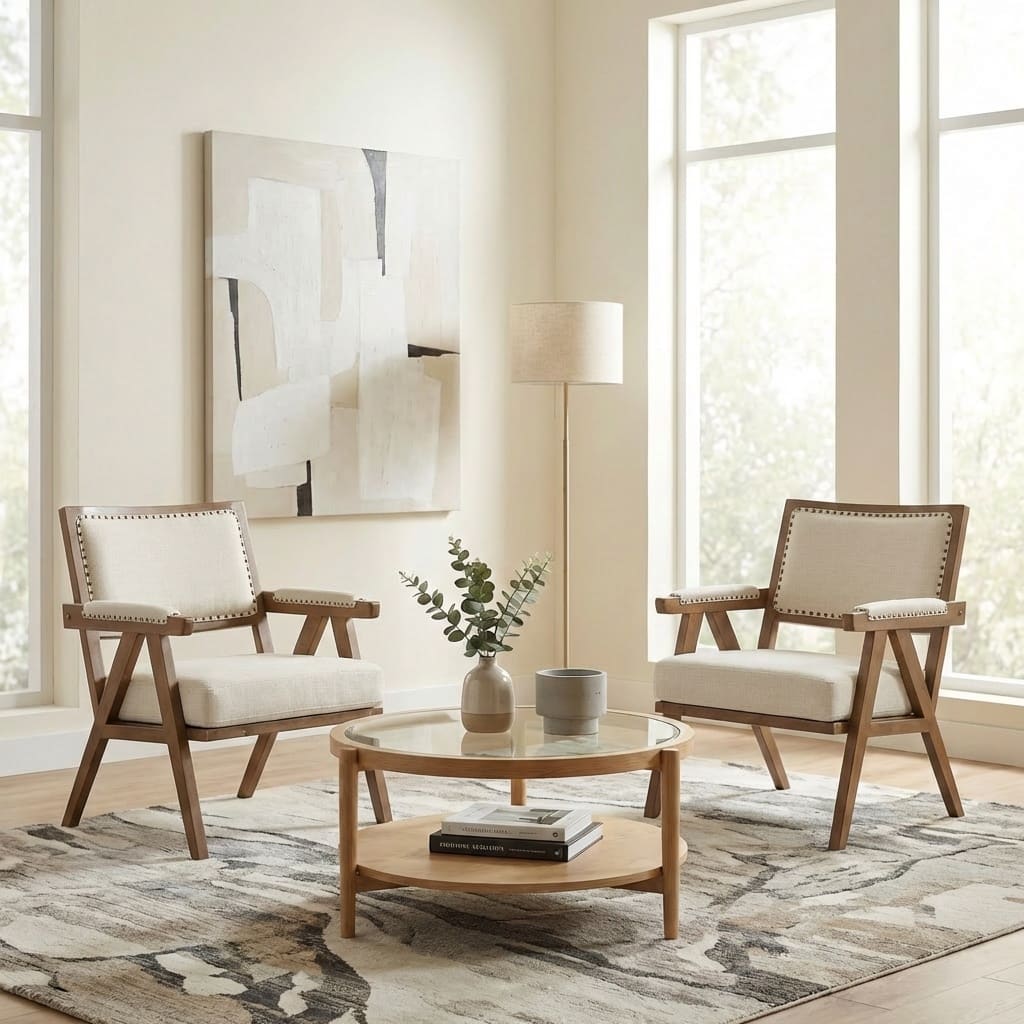 SEYNAR Rustic Mid-Century Chenille Accent Chair Set of 2 with Nailhead Trim and Wood Frame