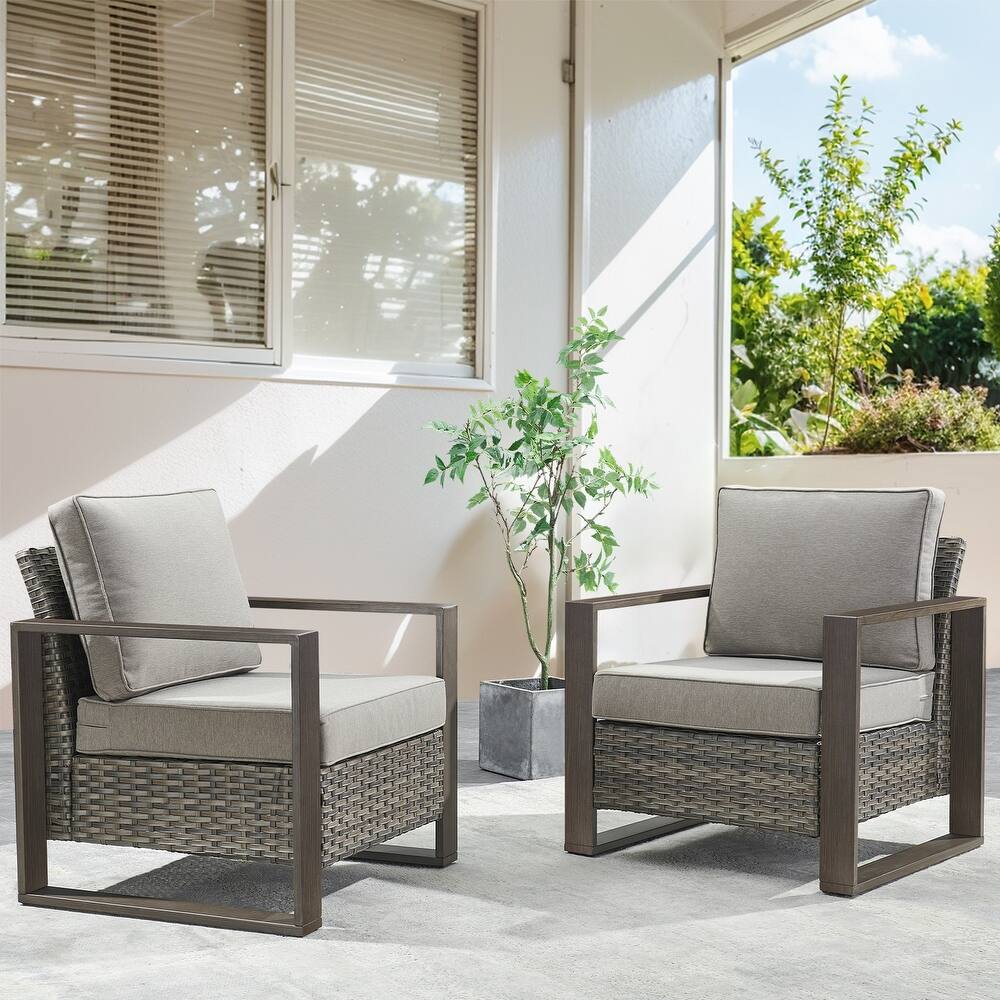 Gymojoy Outdoor Wicker Club Chair Set With Thick Cushions