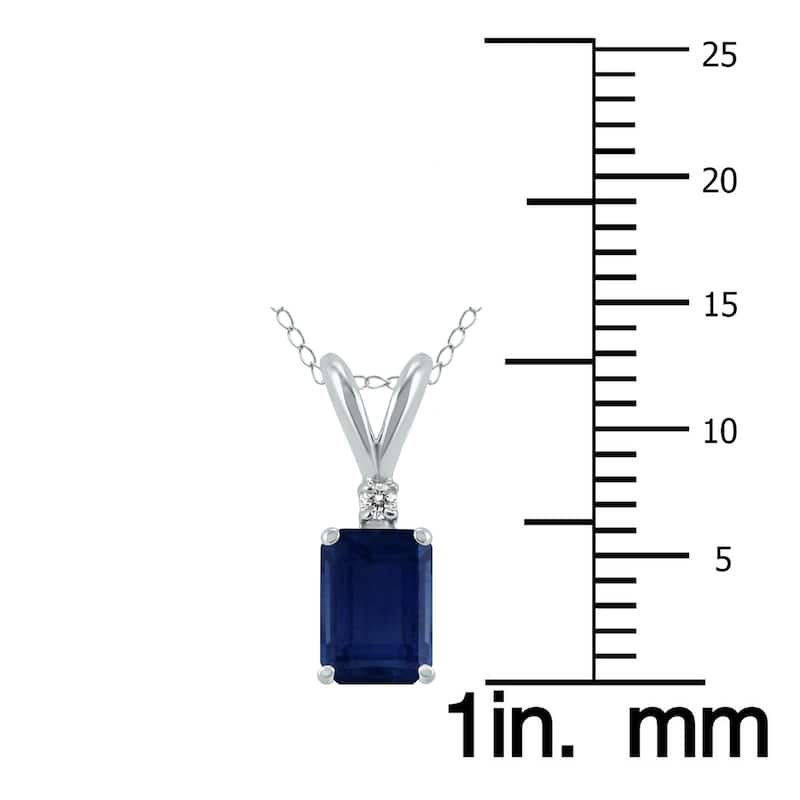 Marquee 14K White Gold 6x4MM Emerald Shaped Sapphire and Diamond Pendant