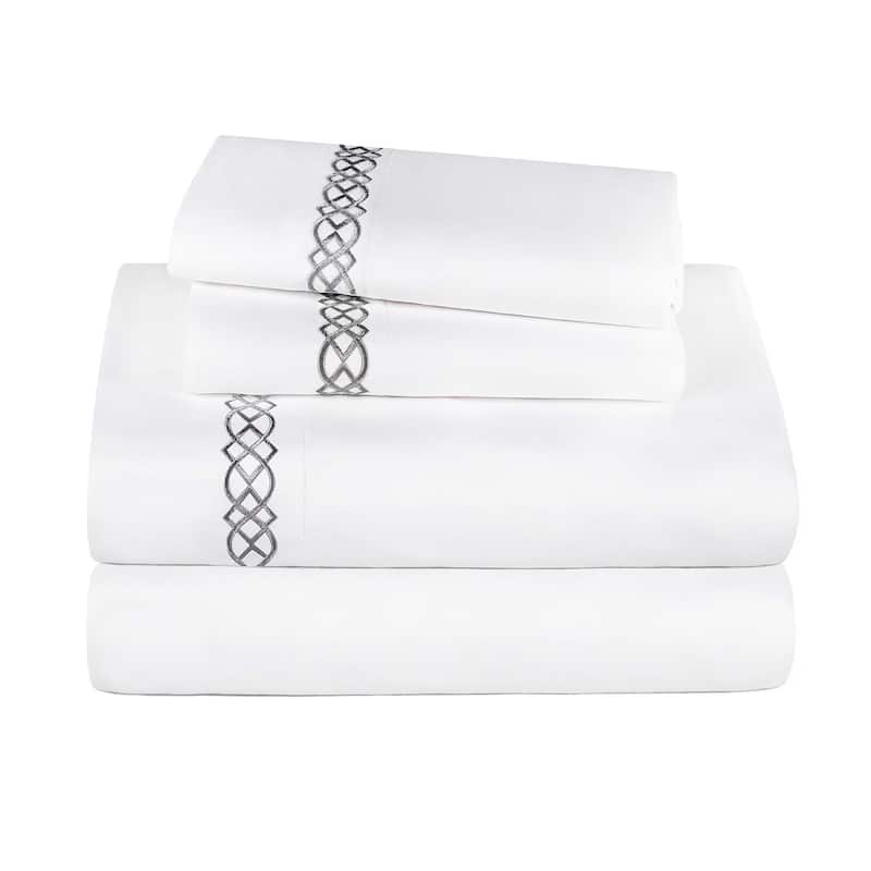 Superior Egyptian Cotton Embroidered Scroll 4 Piece Sheet Set