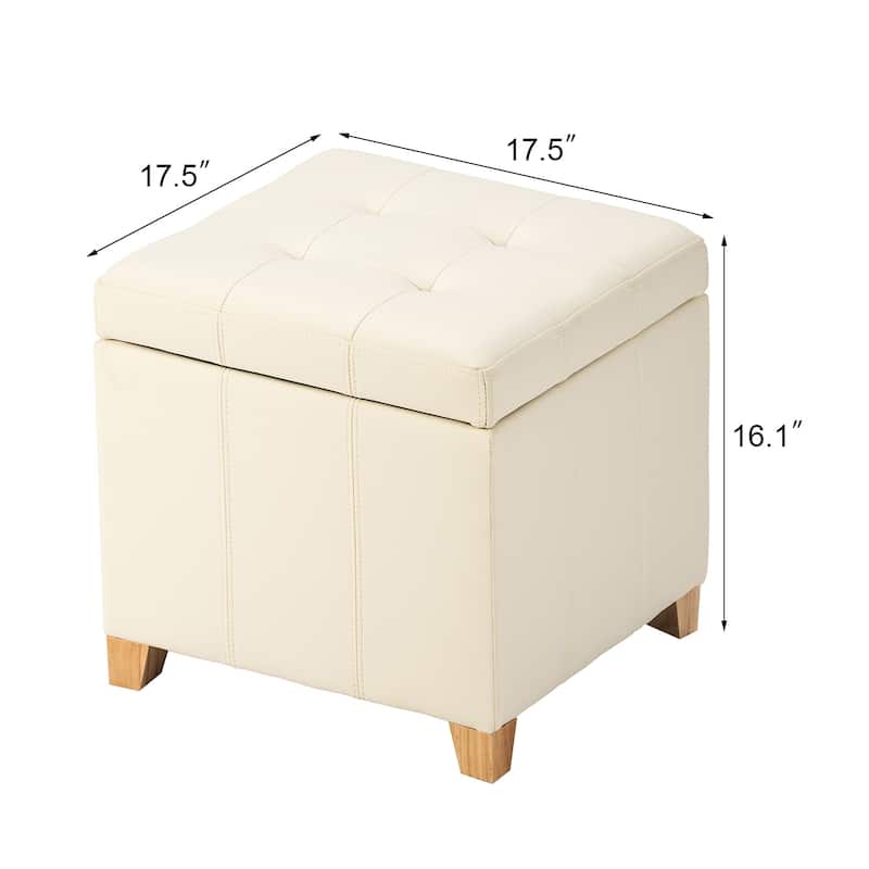 Adeco Upholstered Tufted Faux Leather Storage Ottoman