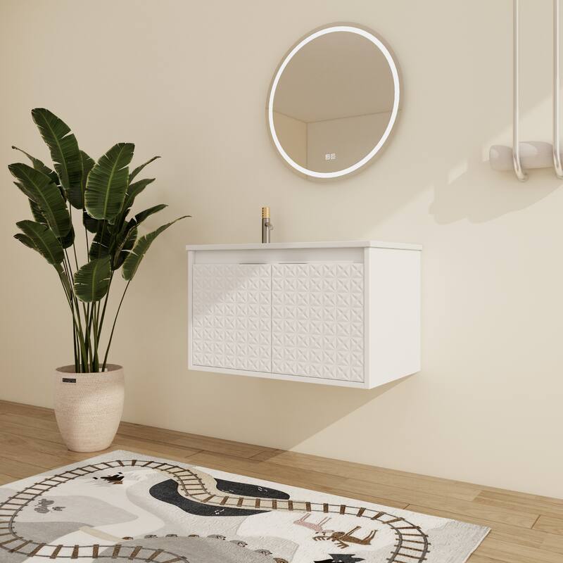 Malwee 24"/30"/36"/48" Floating Bathroom Vanity, Wall Mounted Bathroom Vanity with Resin Top,Soft Close Doors