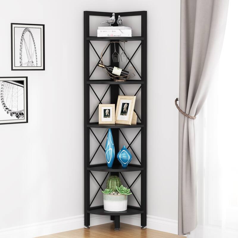 5-Tier Corner Shelves, 5 Shelf Corner Bookshelf and Bookcase