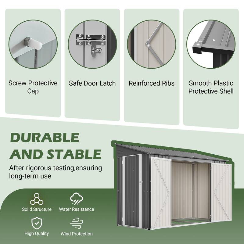 9 x 4 FT Outdoor Metal Storage Shed with Lockable Double Door, Waterproof Garden Tool Shed for Backyard