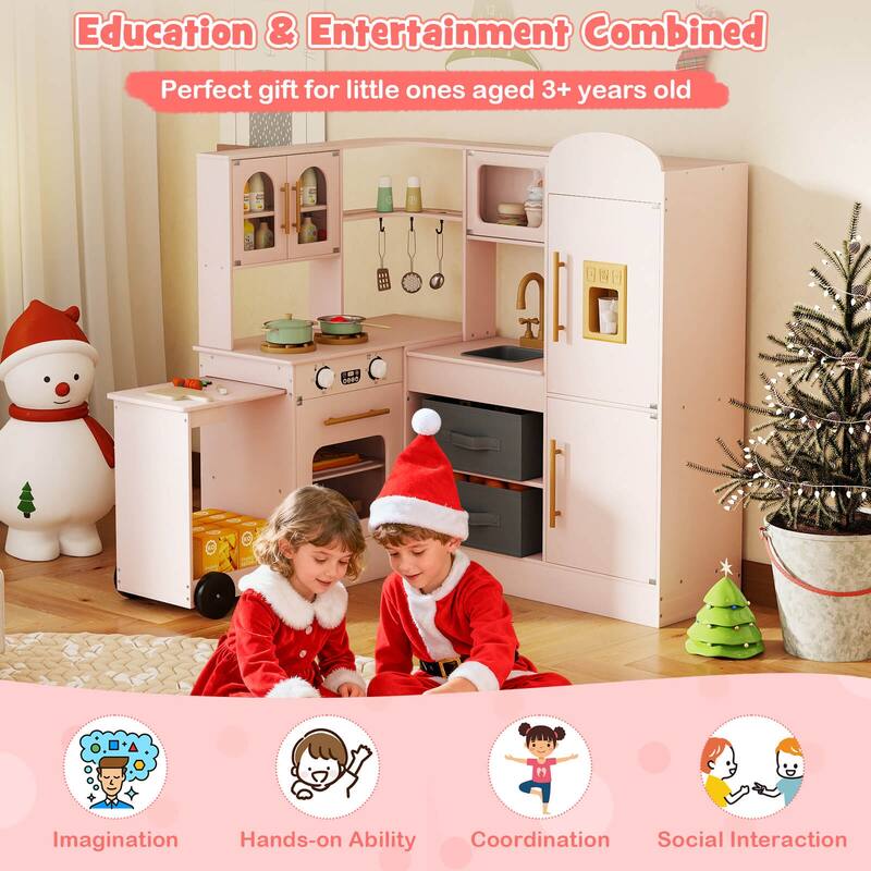Costway Corner Kitchen with Lights and Sounds Interactive Wooden - See Details
