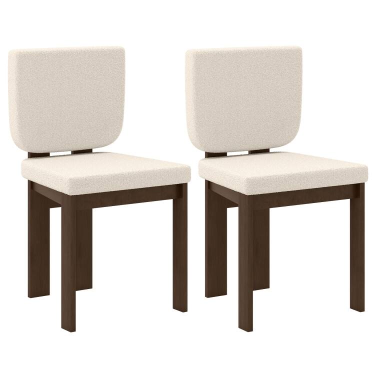 Rubber Wood Dining Chairs Set of 2 with Sherpa Upholstery, Ergonomic Support - 19.5" x 20" x 35"