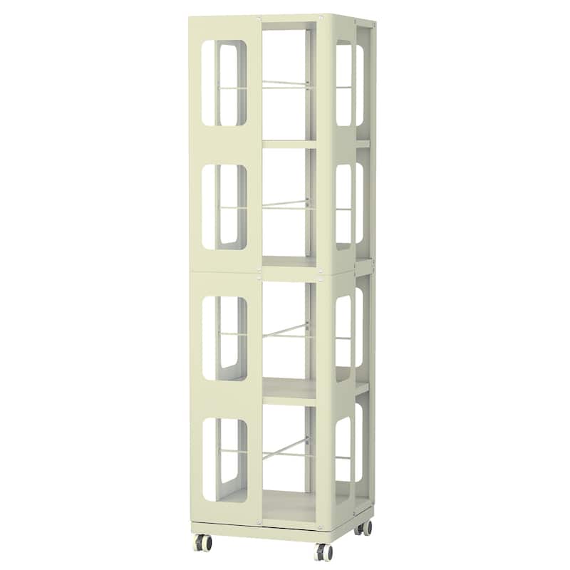 Modern 4-Tier Rotating Bookcase – 360° Swivel Wheels For Easy Mobility, Extra-Large All-Steel Construction . - Yellow