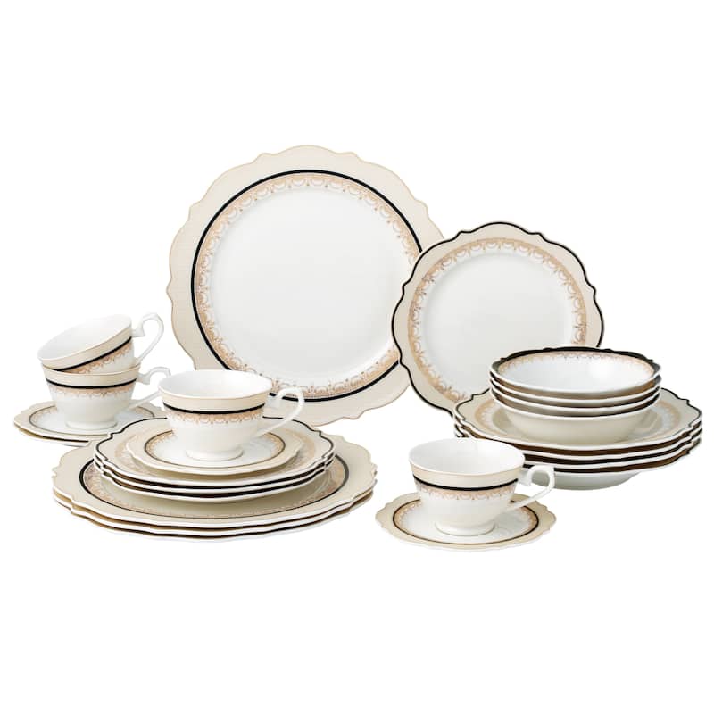 24 Piece Dinnerware Set-Bone China, Service for 4 by Lorren Home Trends