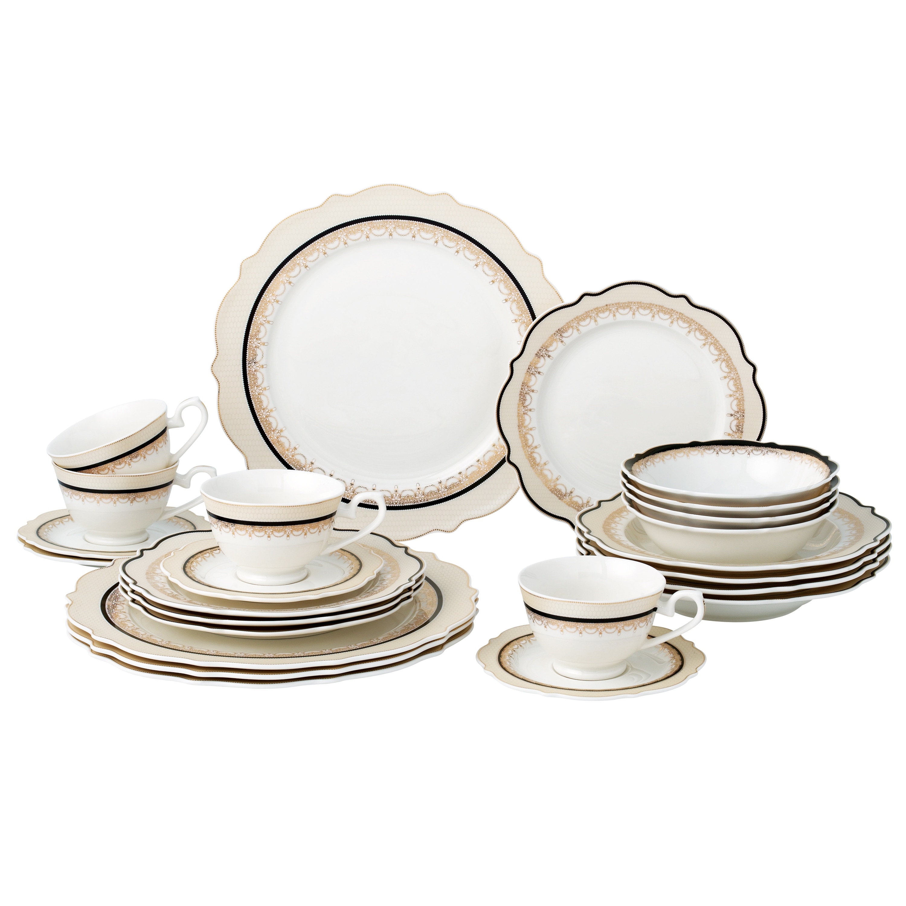 24 Piece Dinnerware Set-Bone China, Service for 4 by Lorren Home Trends