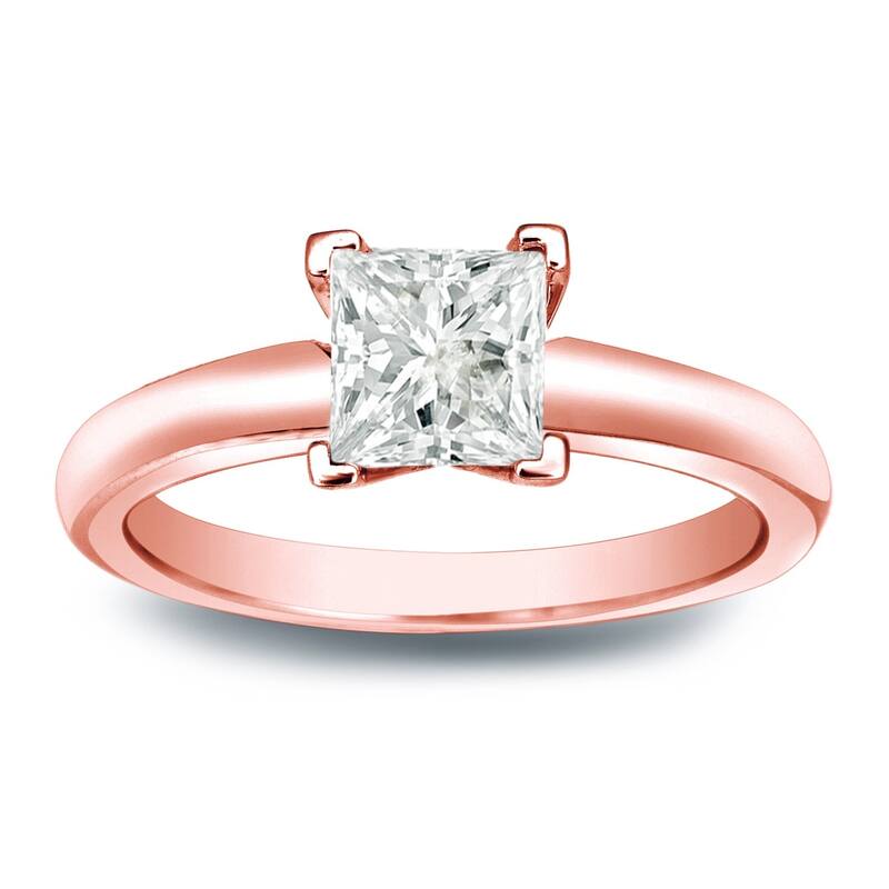 Auriya 14k Gold 1/4ctw Princess-cut Solitaire Diamond Engagement Ring (J-K, I1-I2) - Rose - 4