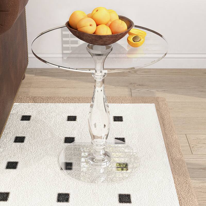 Clear Acrylic End Table Shatterproof Round Side Table with Roman Base