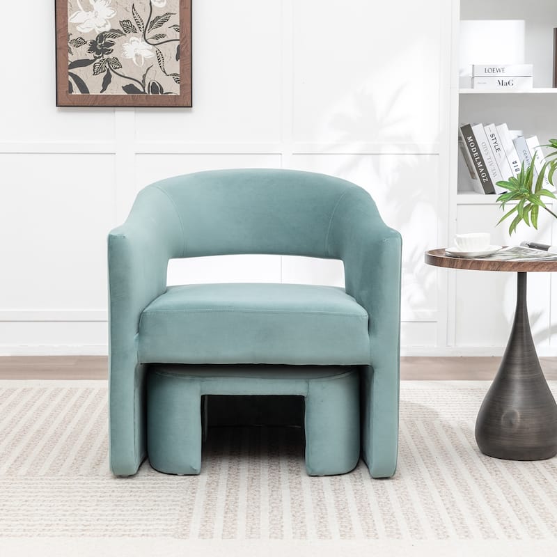 SEYNAR Modern Glam Velvet Accent Armchair Open Back with Ottoman